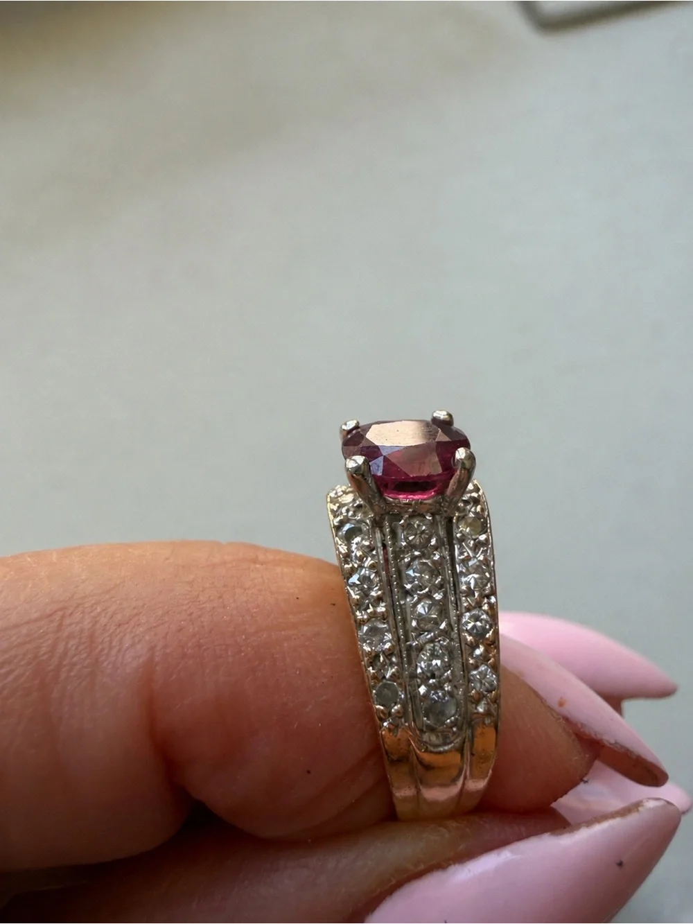 14K Gold Ruby Diamond Ring | Vintage Statement  Ring | Multi-Row Diamond.